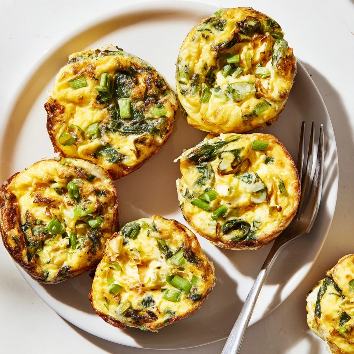 Savory Garlic Scallion Pancake Frittatas, a fusion recipe with fluffy eggs; serve warm.