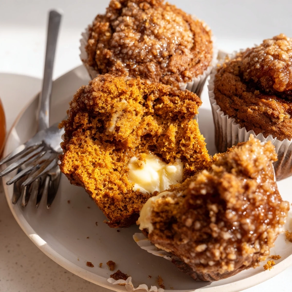 Deliciously spiced pumpkin muffins with a rich maple cream center, great for brunch.  