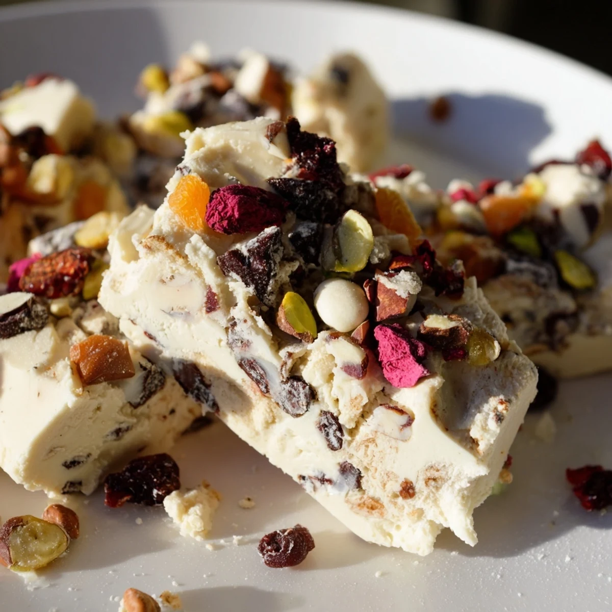 Decadent Charcuterie Board Sugar Cookie Fudge topped with dried fruits and nuts.  