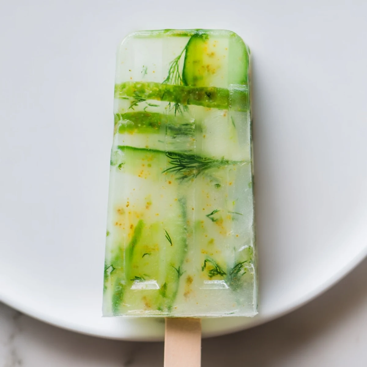 Frozen Dill Pickle Buffalo Ranch Soda Pops topped with crunchy dill slices and ranch drizzle.  