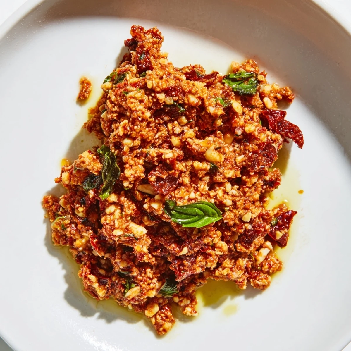 Homemade Sun-Dried Tomato and Feta Pesto, ready in five minutes for quick meals.