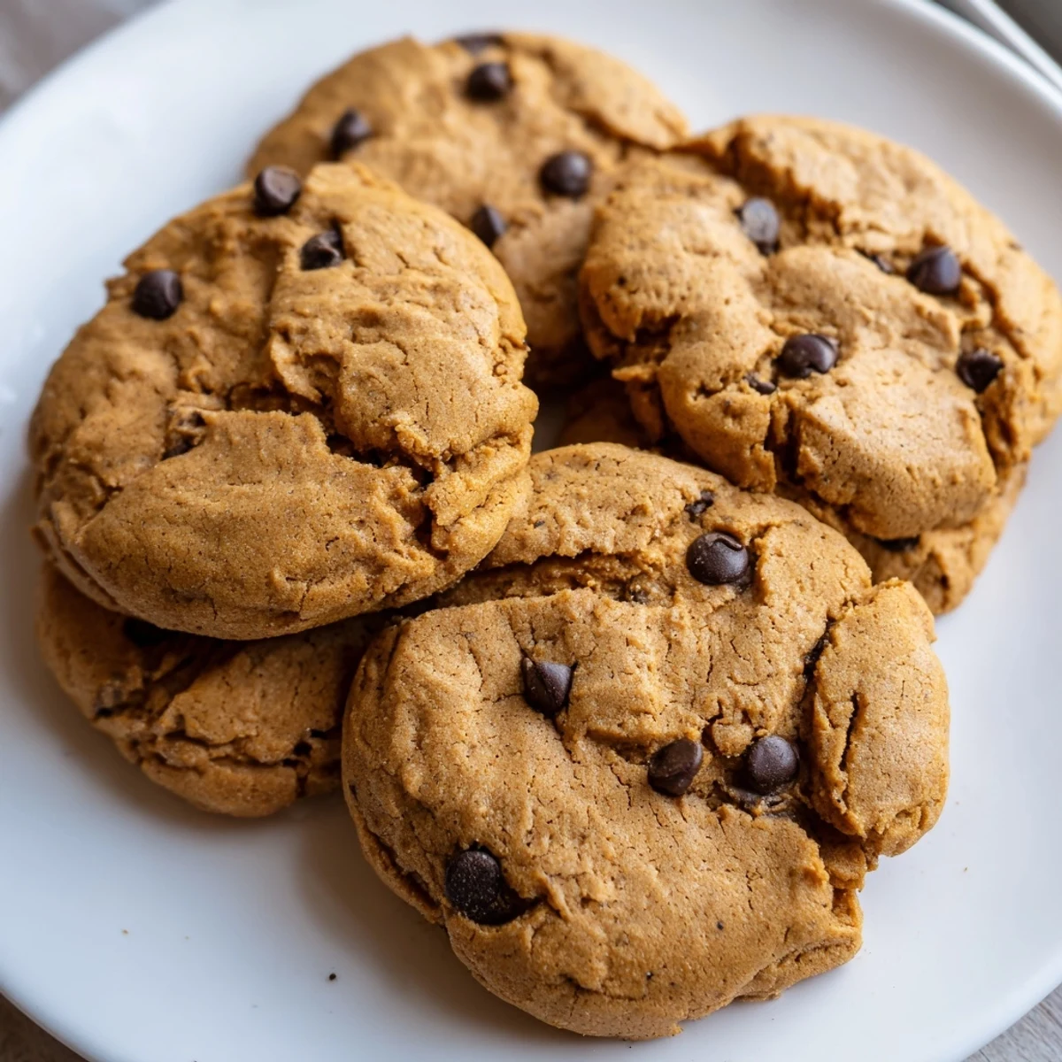 Festive gingerbread cookie dough cookies topped with melted chocolate chips.  