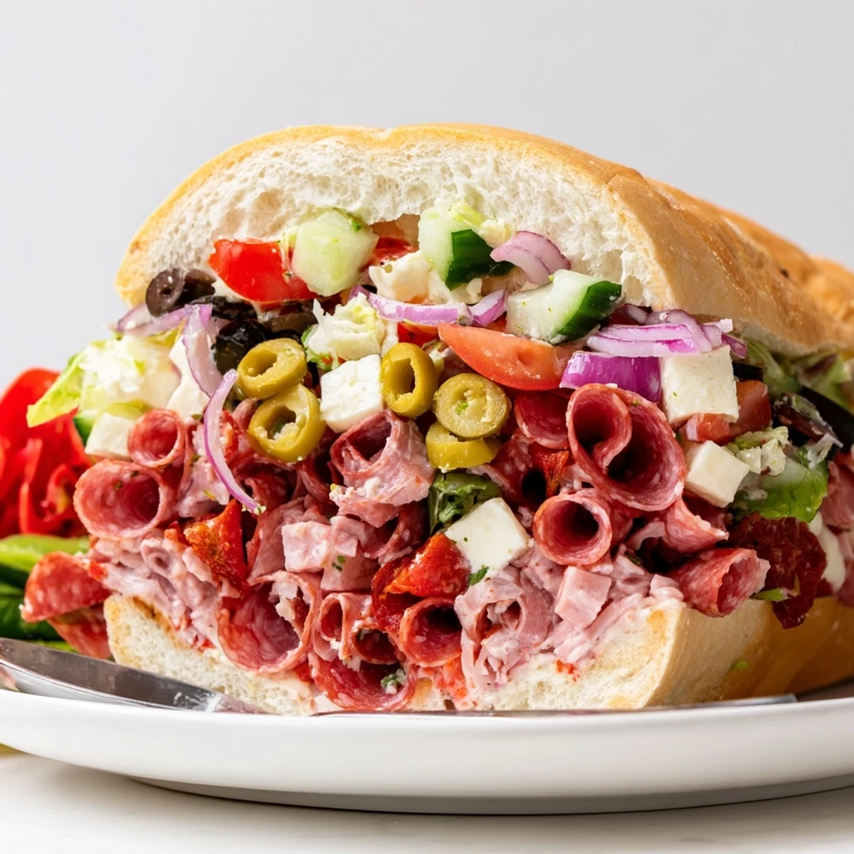 Colorful Flavor Mash-Up Sandwiches featuring Italian meats and crisp vegetables on rolls.