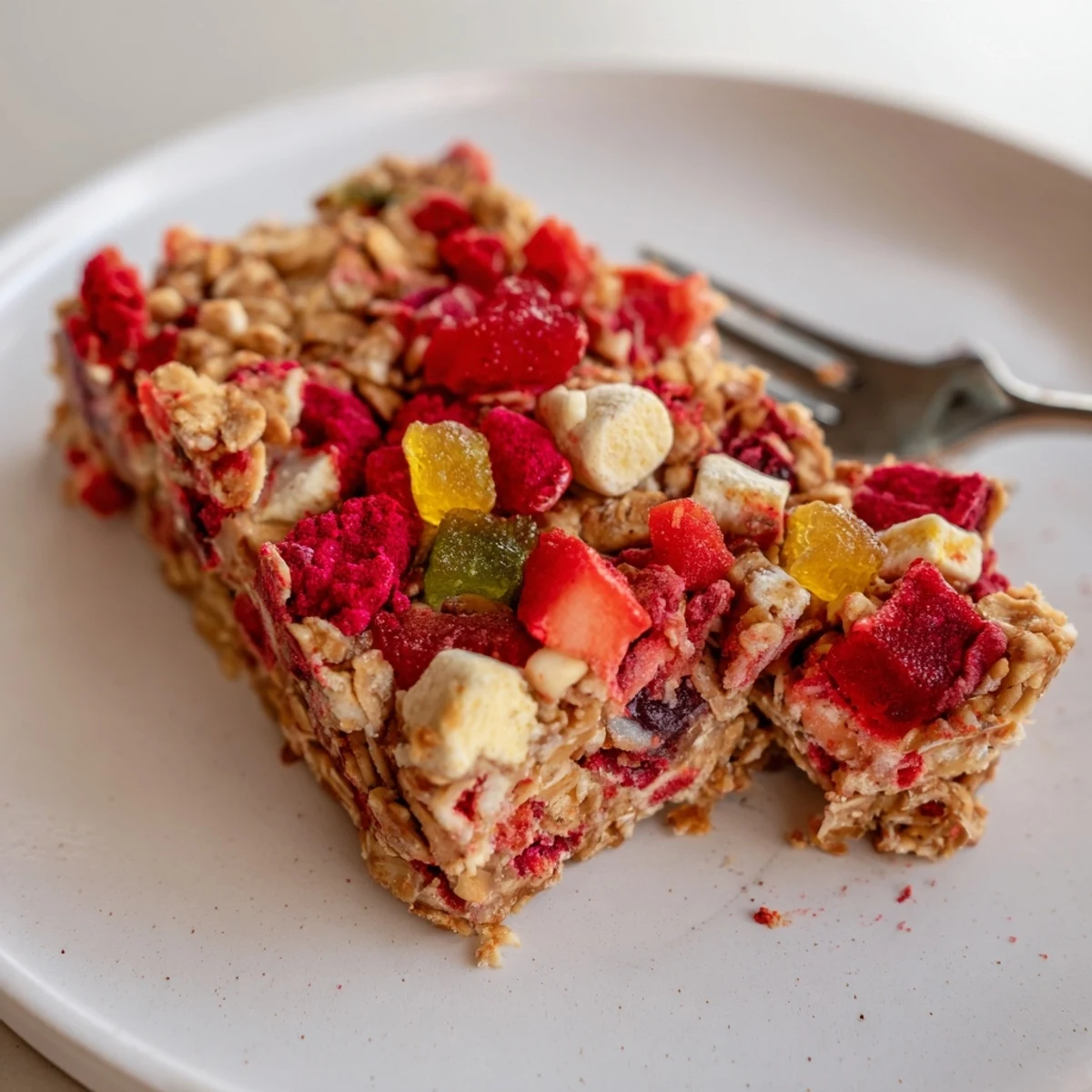 Colorful DIY Snack Bars topped with chewy gummies and crispy freeze-dried candies.  