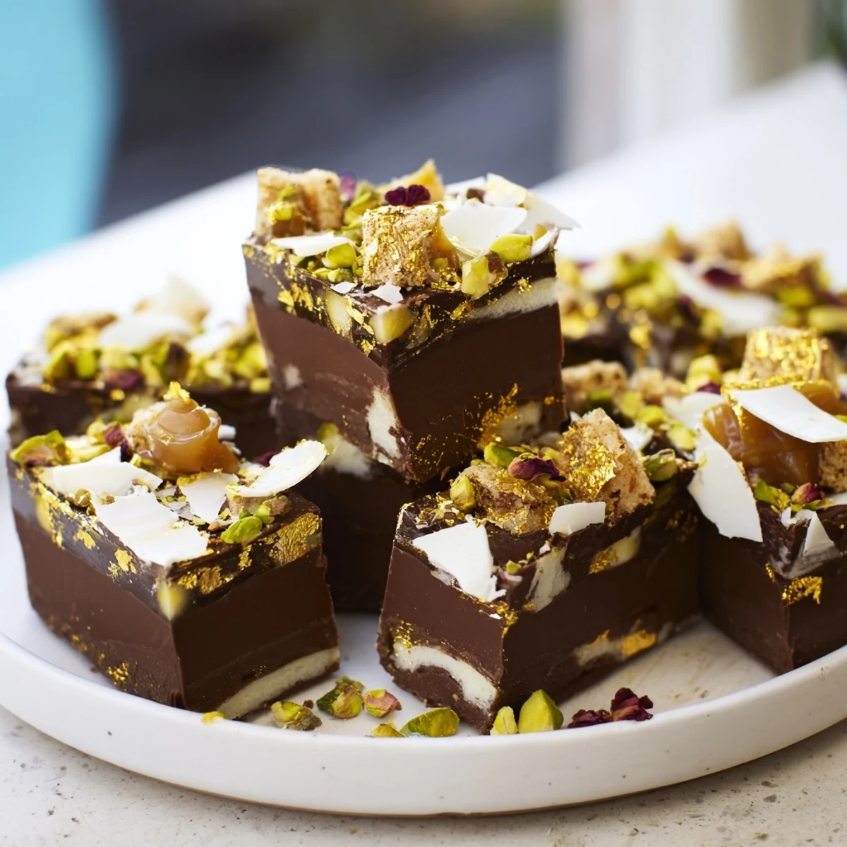 Decadent chocolate bar inspired creations with layers of crunch and spiced date caramel.  