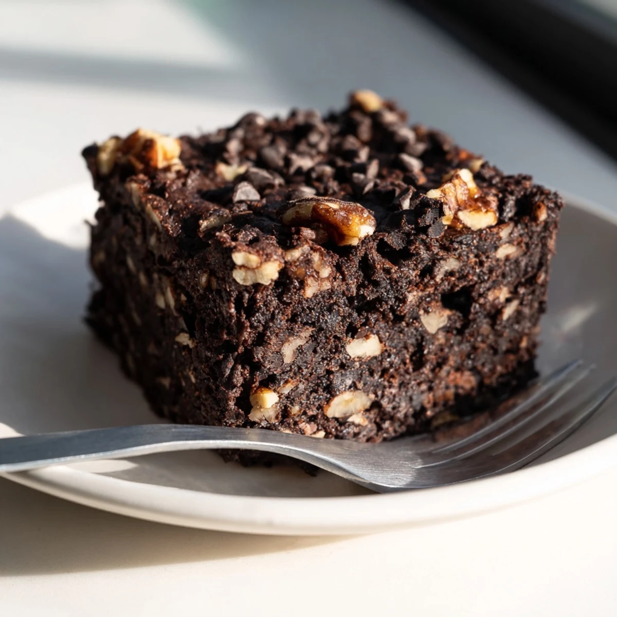 Decadent Zero-Waste Brownies, made with nut-milk pulp, rich in chocolate flavor.  