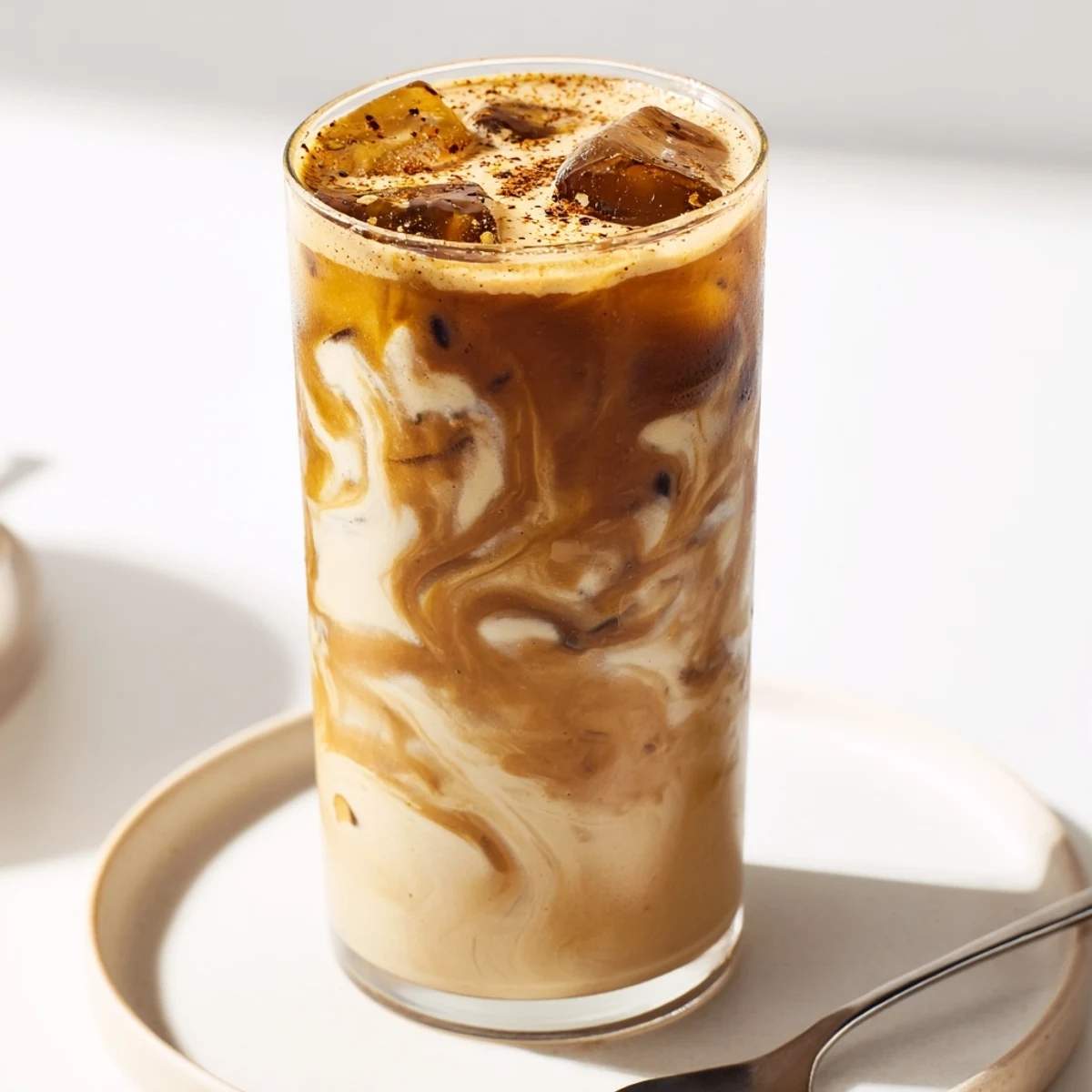 Rich tahini iced coffee served over ice, perfect for hot summer days.  