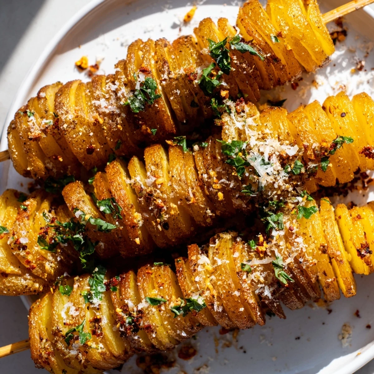 Crispy air-fryer tornado potatoes skewered and seasoned, perfect for game day snacks.  