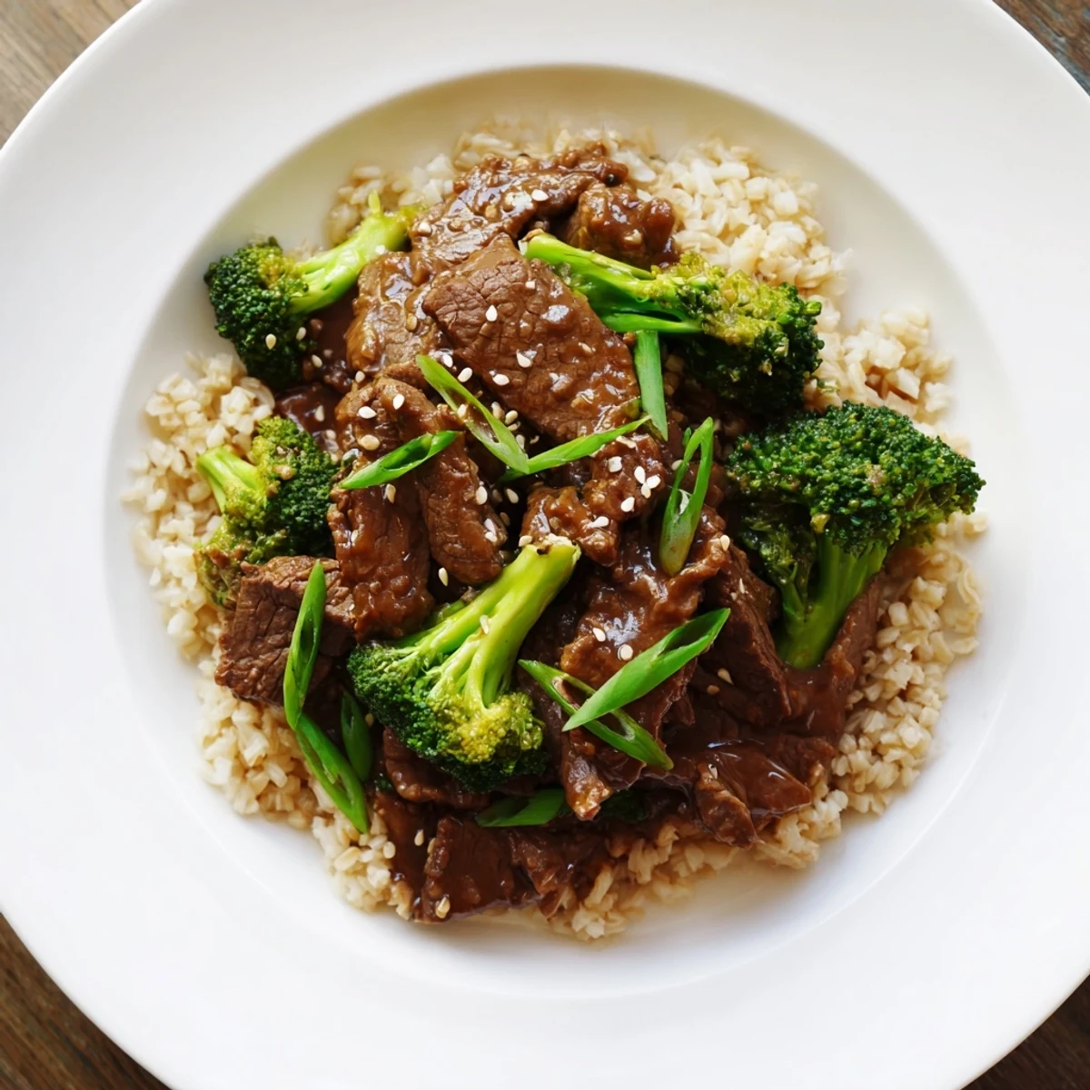 Tender slow-cooker Beef & Broccoli: A tempting, saucy dish served over fluffy brown rice.