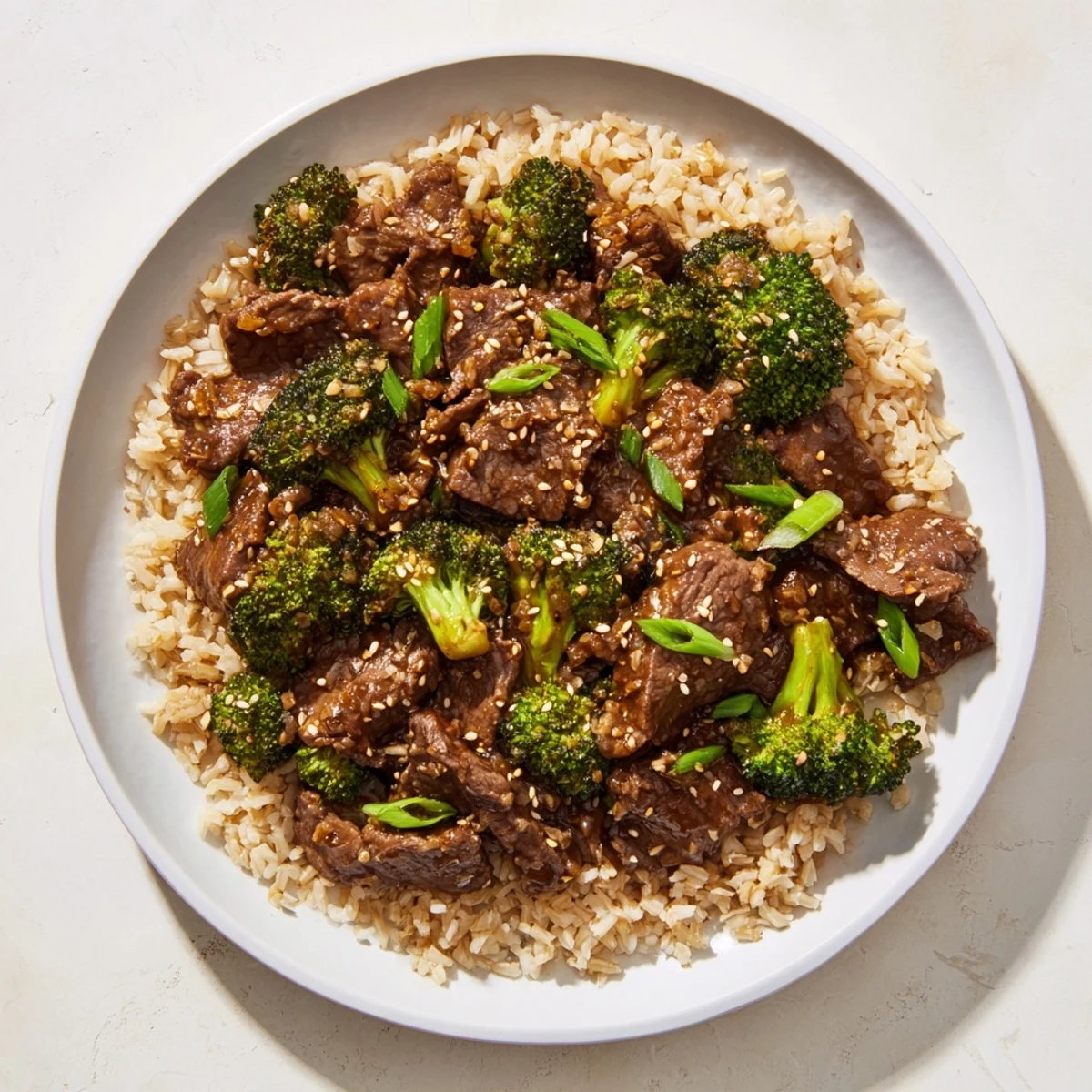 Steaming bowl of flavorful Slow-Cooker Beef & Broccoli, garnished for an appealing presentation.