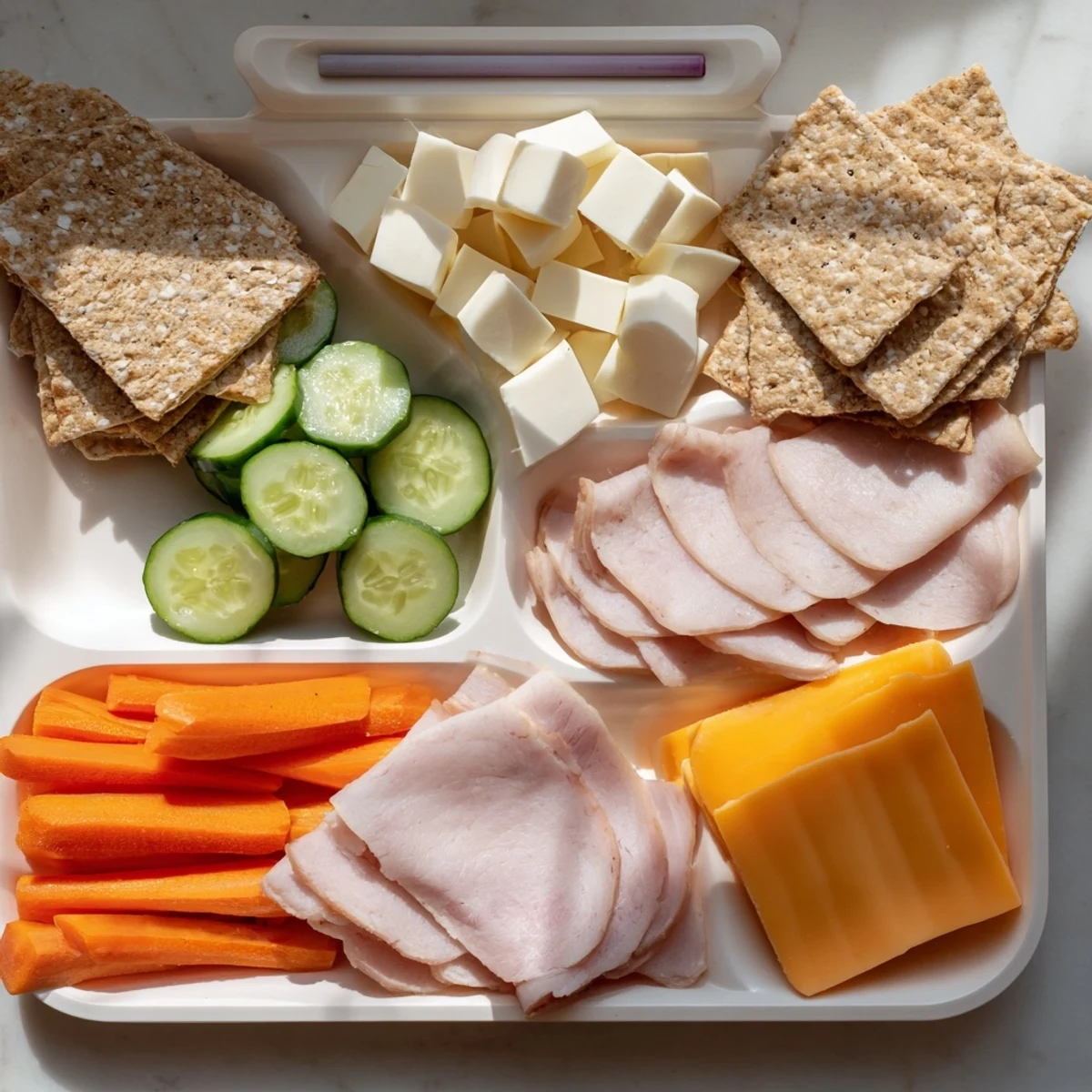 DIY Lunchables trays, featuring colorful and fresh ingredients ready for a kid-friendly lunch.