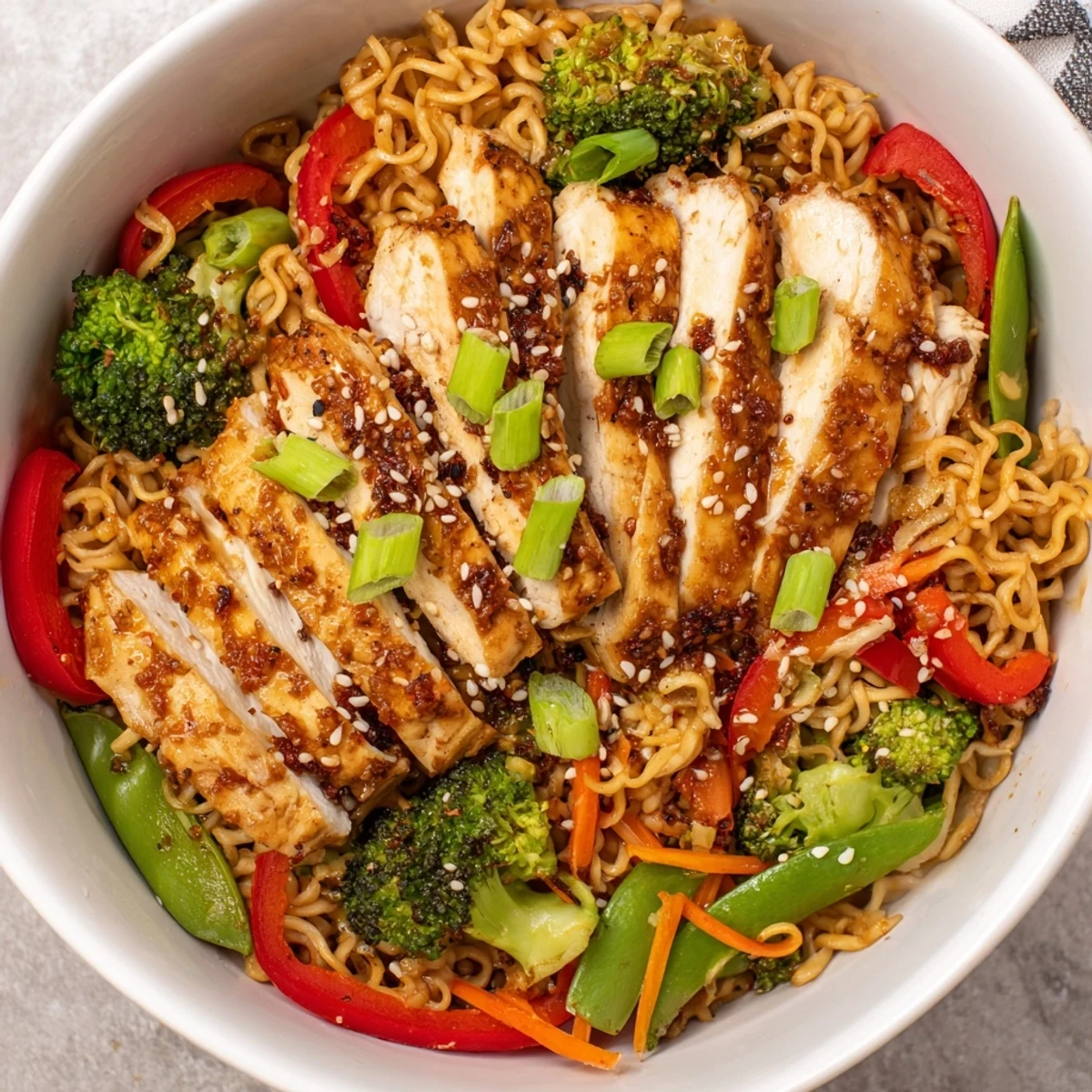 Sheet-Pan Crispy Ramen with Veggies & Chicken: a delicious one-pan meal, colorful and perfectly browned.