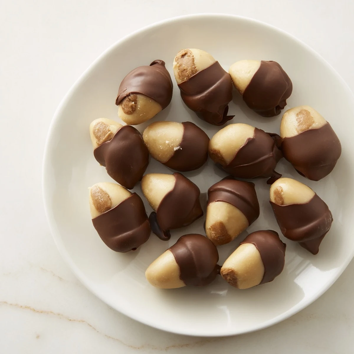 Creamy Peanut Butter Buckeyes dipped in dark chocolate, a homemade holiday delight.