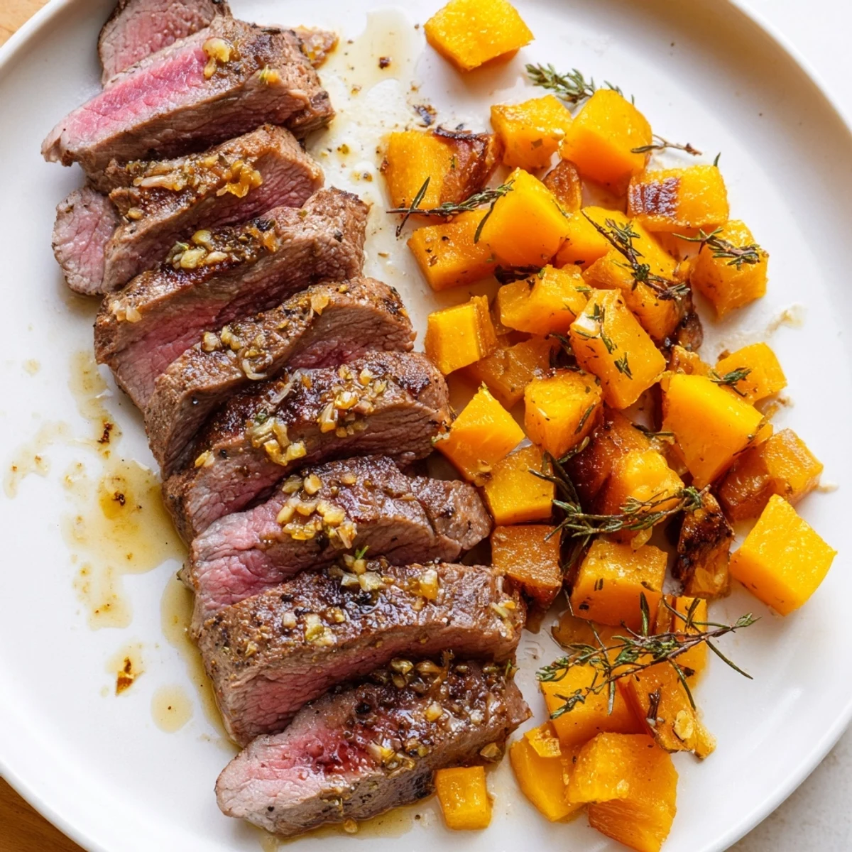 Savory Butternut Squash & Garlic Herb Steak Bowls with tender steak and roasted squash, ready to enjoy.
