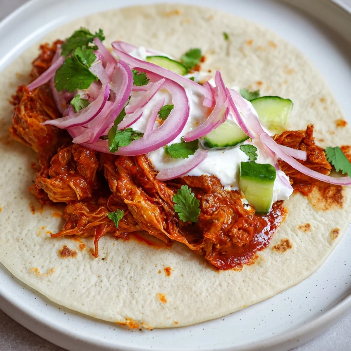 Enjoy the delicious, flavorful look of these homemade Sticky Chicken Tikka Masala Tacos with fresh cilantro and lime!