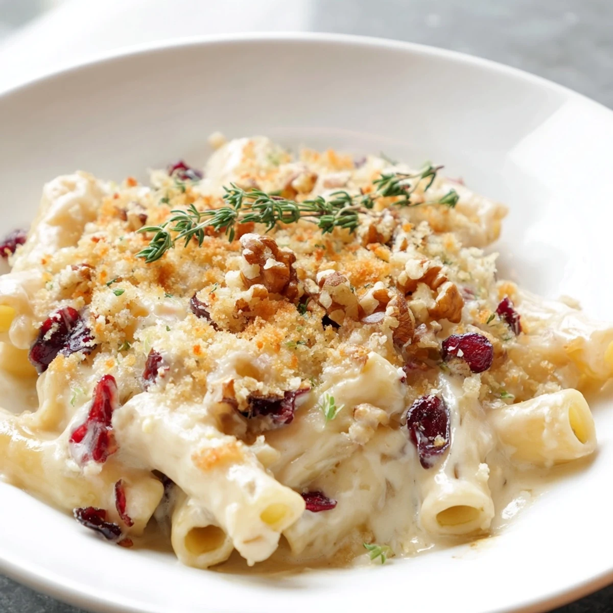 Cranberry and Brie Tartlet Pasta: A creamy bowl of pasta with melted Brie and sweet cranberry pieces.