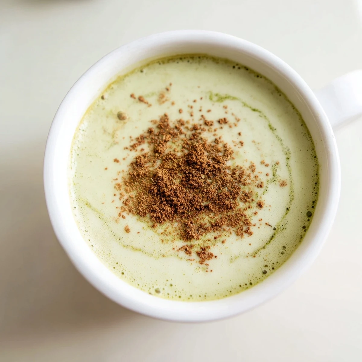 Homemade, dairy-free Cinnamon Maple Oat Milk Matcha Latte steaming in a mug, ideal for your morning.
