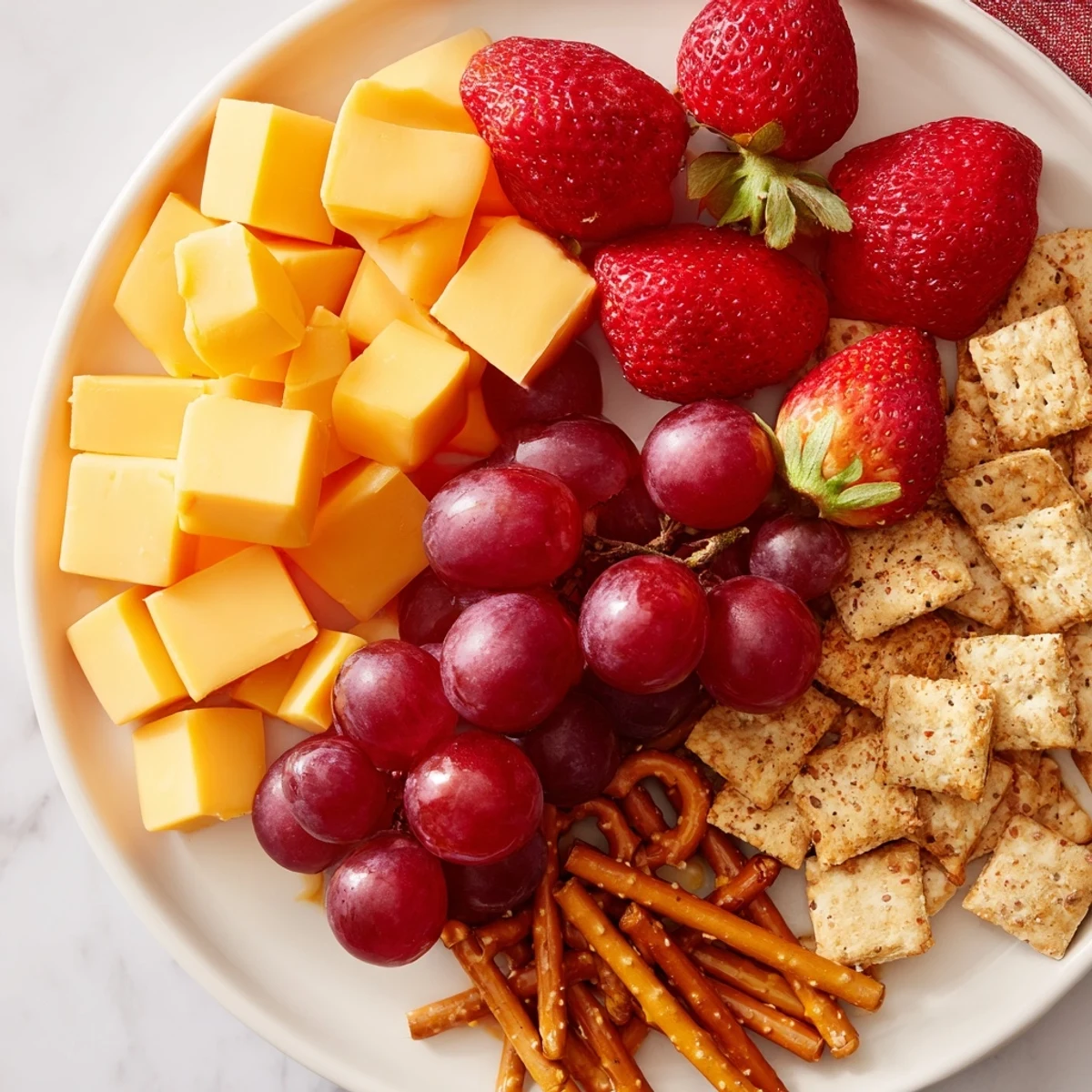 A beautiful, colorful Fox & Friends snack tray with easy-to-grab finger foods for any party.