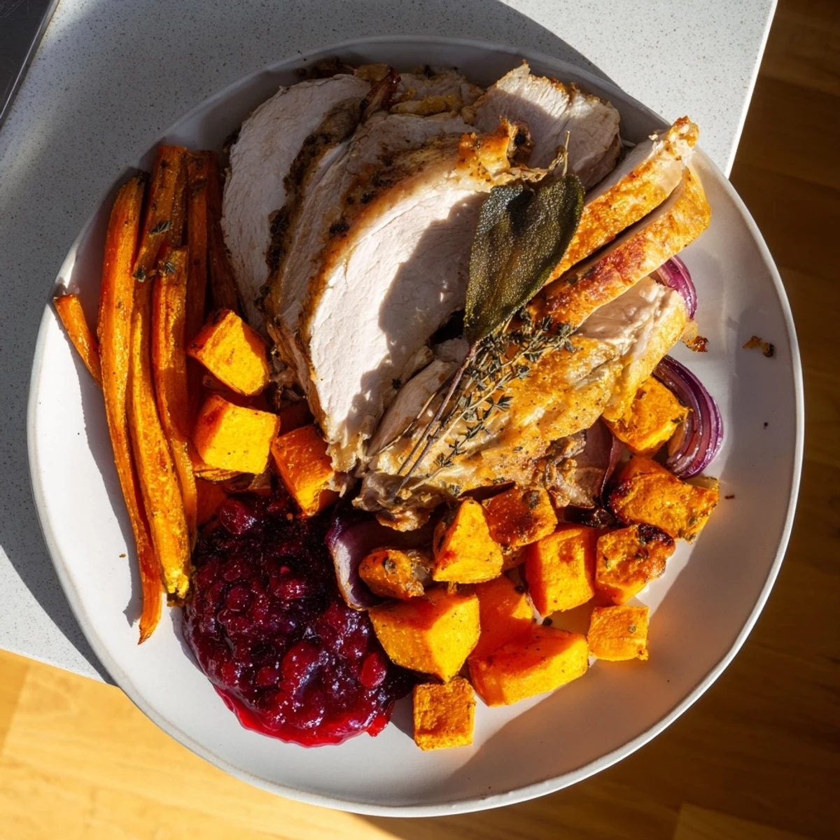Imagine the savory aromas of this home-cooked Harvest Turkey Platter: perfect for a festive meal.
