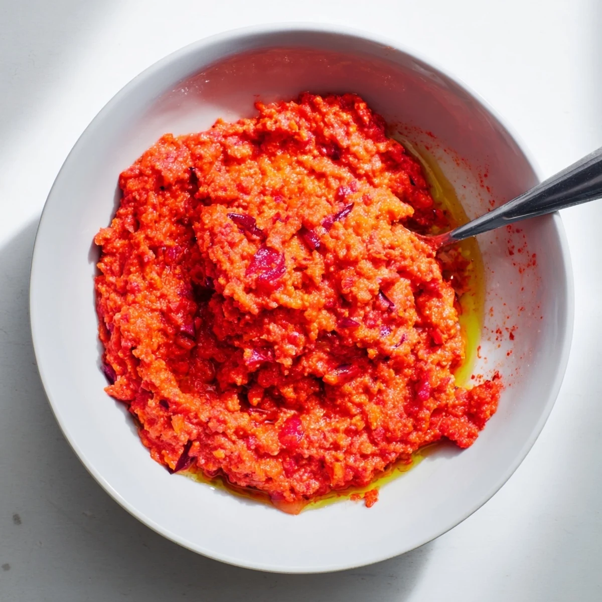 Thick and smoky, the homemade Volcanic Lava Spicy Dip is garnished with fresh herbs, a perfect appetizer.