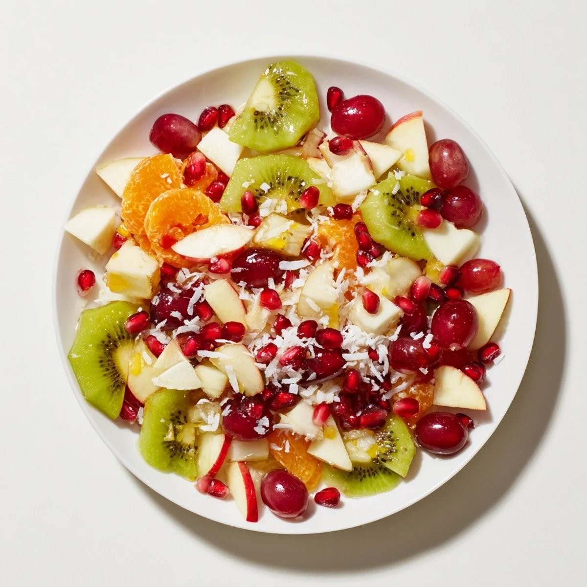 Beautiful close-up of Snowflake Fruit Medley, drizzled with citrus dressing, ideal for dessert.