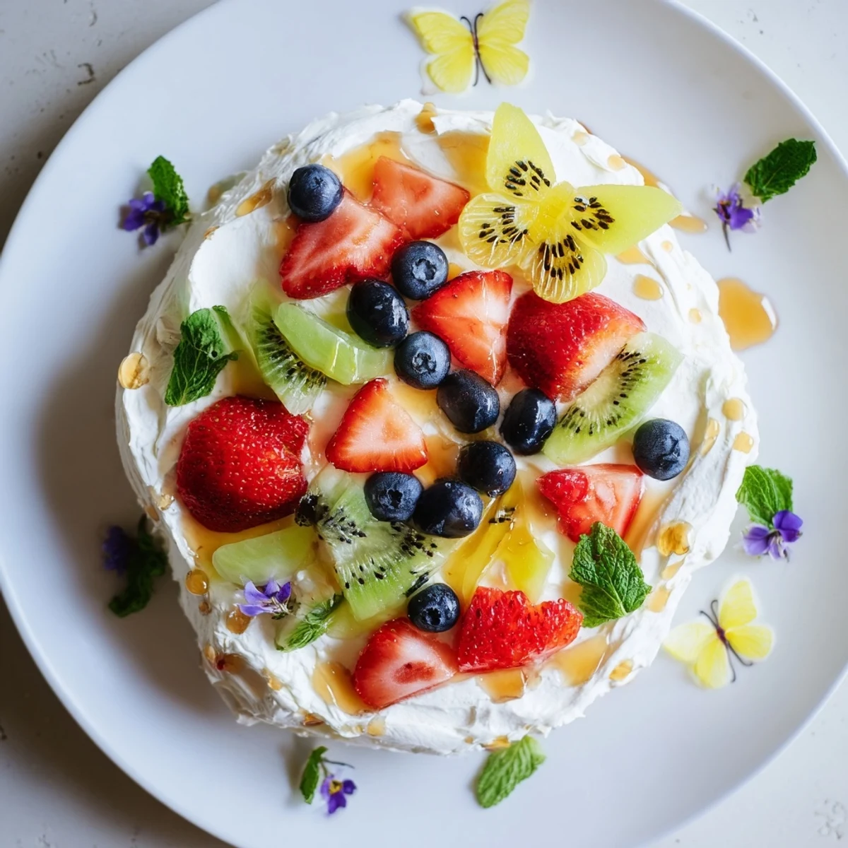 Vibrant Butterfly Fruit and Cream Cheese Board, overflowing with colorful fruit, perfect for spring entertaining.