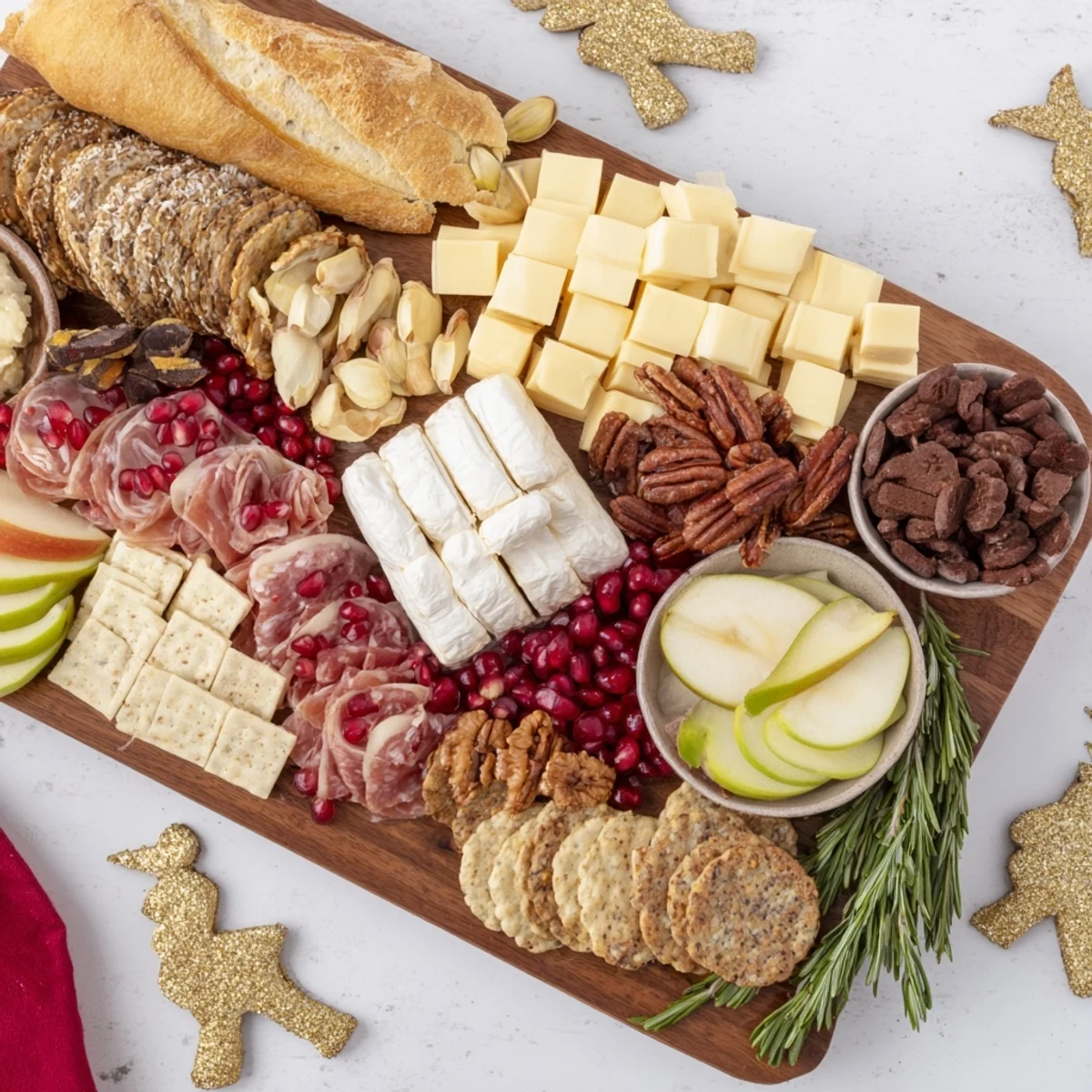 Arranged Twelve Days of Christmas Snack Board featuring colorful treats like grapes and figs, perfect for holiday entertaining.
