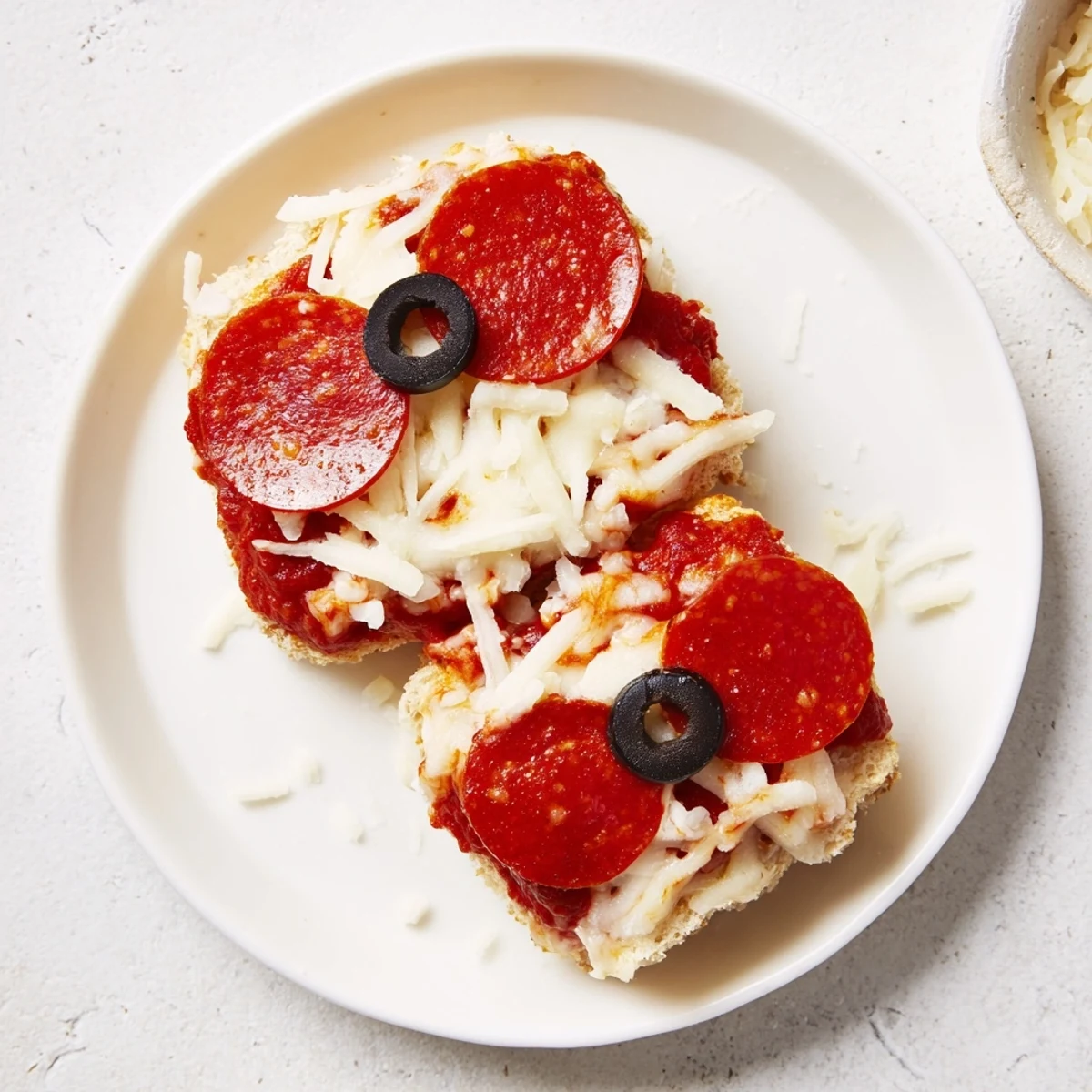 Golden Santa Belt Mini Pizza Bites, mini pizzas with savory pepperoni belts and olive buckles.