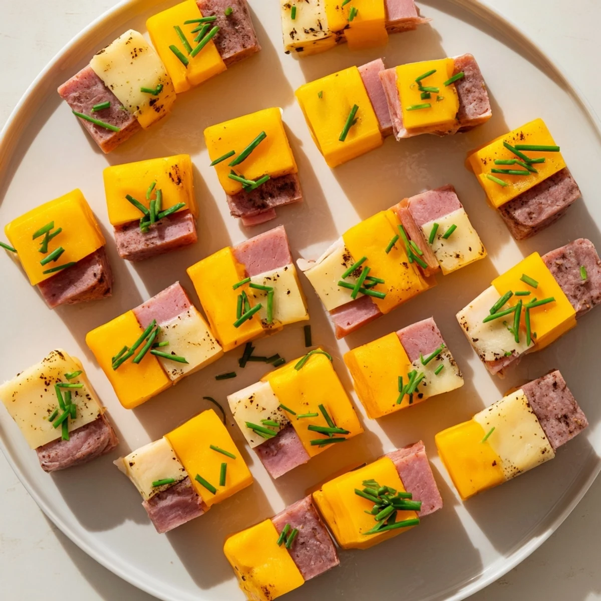 Checkerboard Picnic Bites: A delightful, visually appealing appetizer with alternating meats and cheeses.