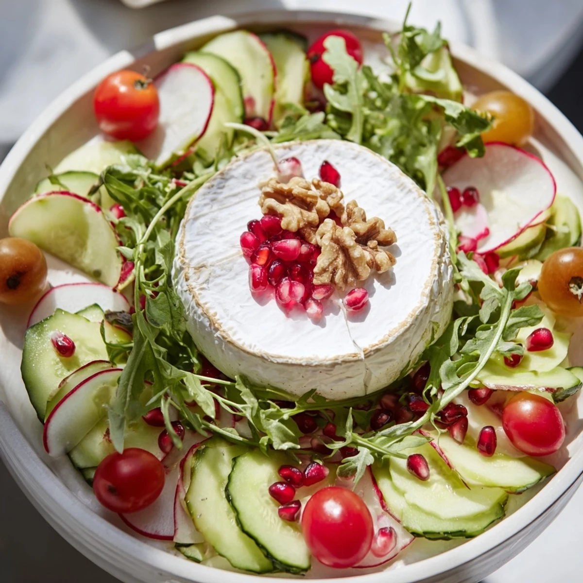 A beautiful composed The Zenith Point salad with cheese, inviting textures for a delightful bite.