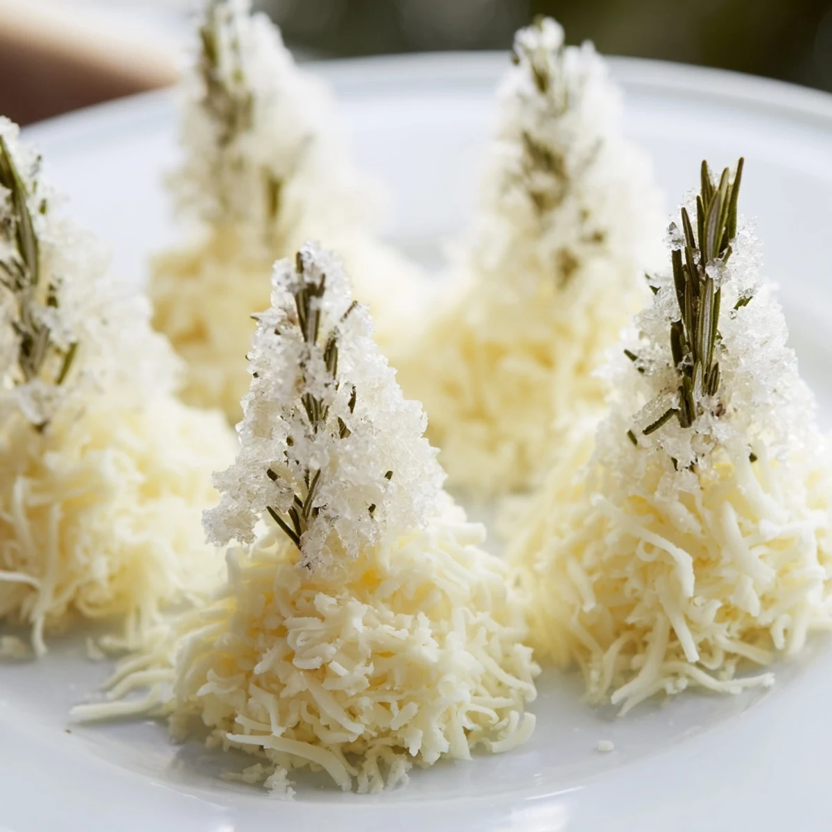 The Frosted Pine arrangement: a whimsical winter cheese platter with sugared and sparkling garnish.