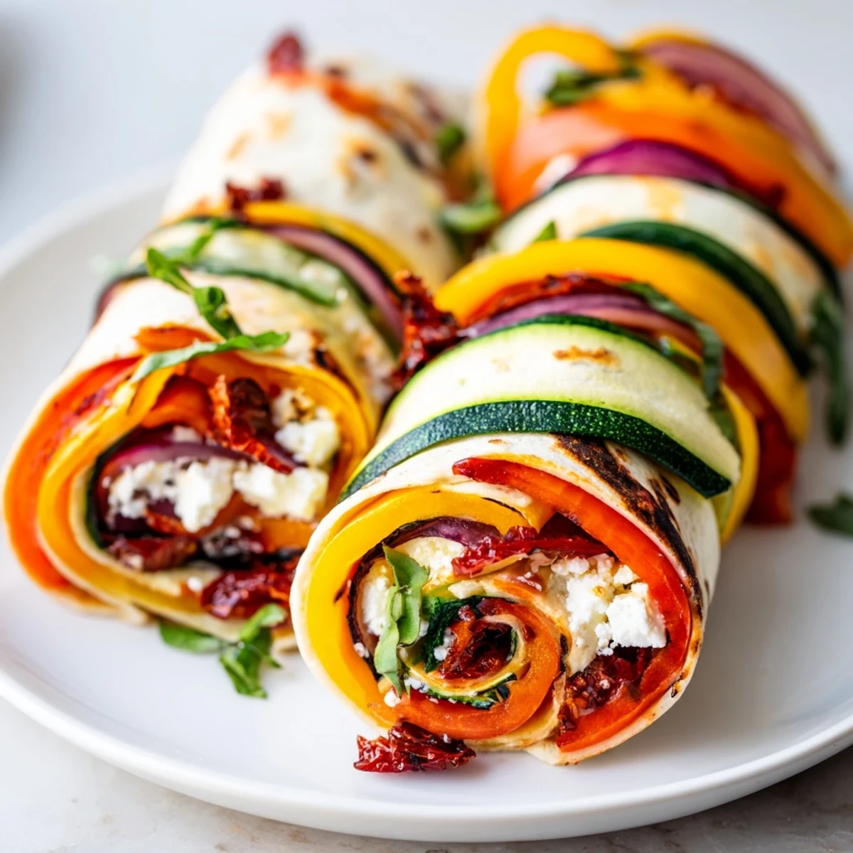 Festive Santa Spiral Wraps feature colorful roasted veggies and creamy feta, perfect for lunch.