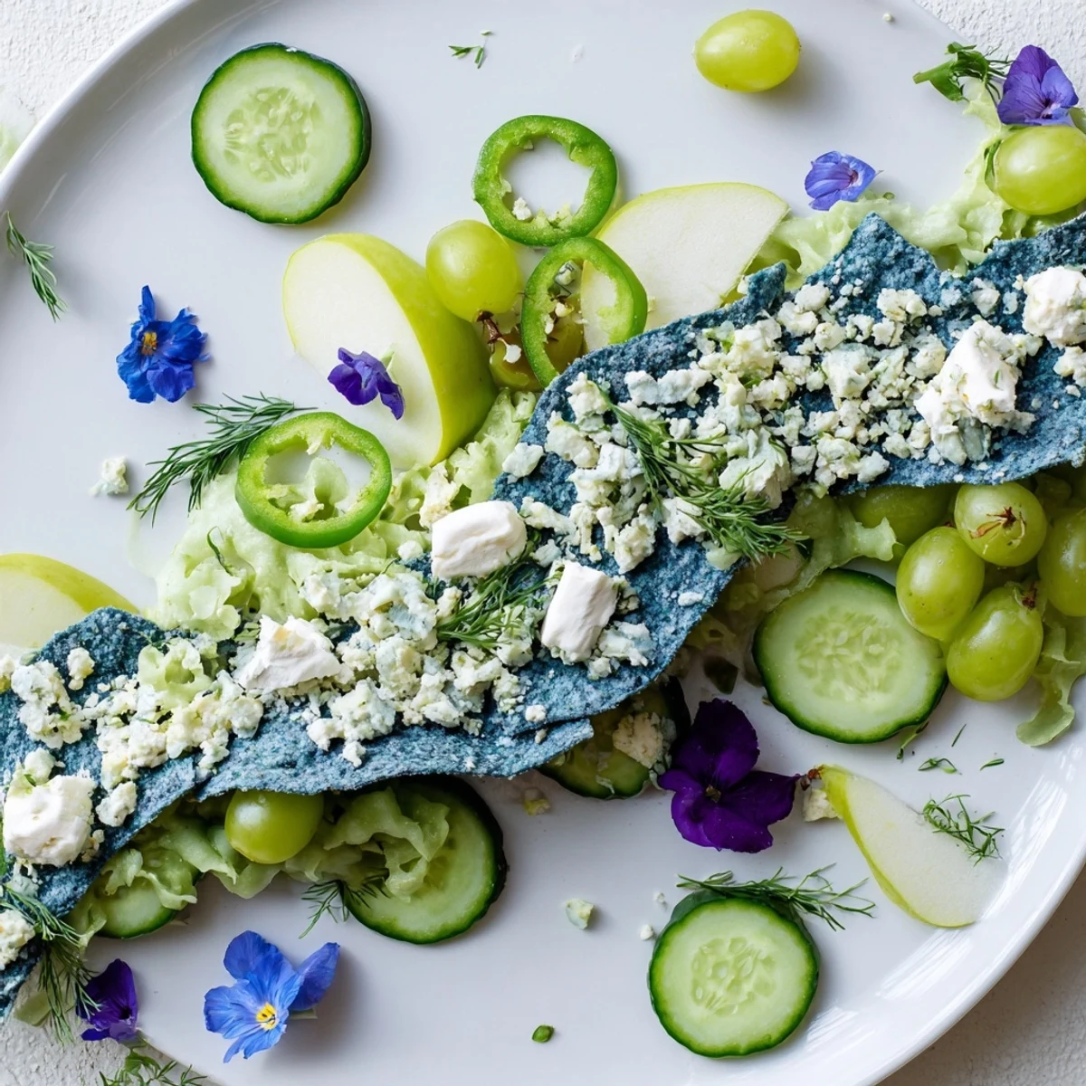 Vibrant Deep Sea Ocean Wave appetizer, complete with goat cheese, olives, and fresh dill for a beautiful look.