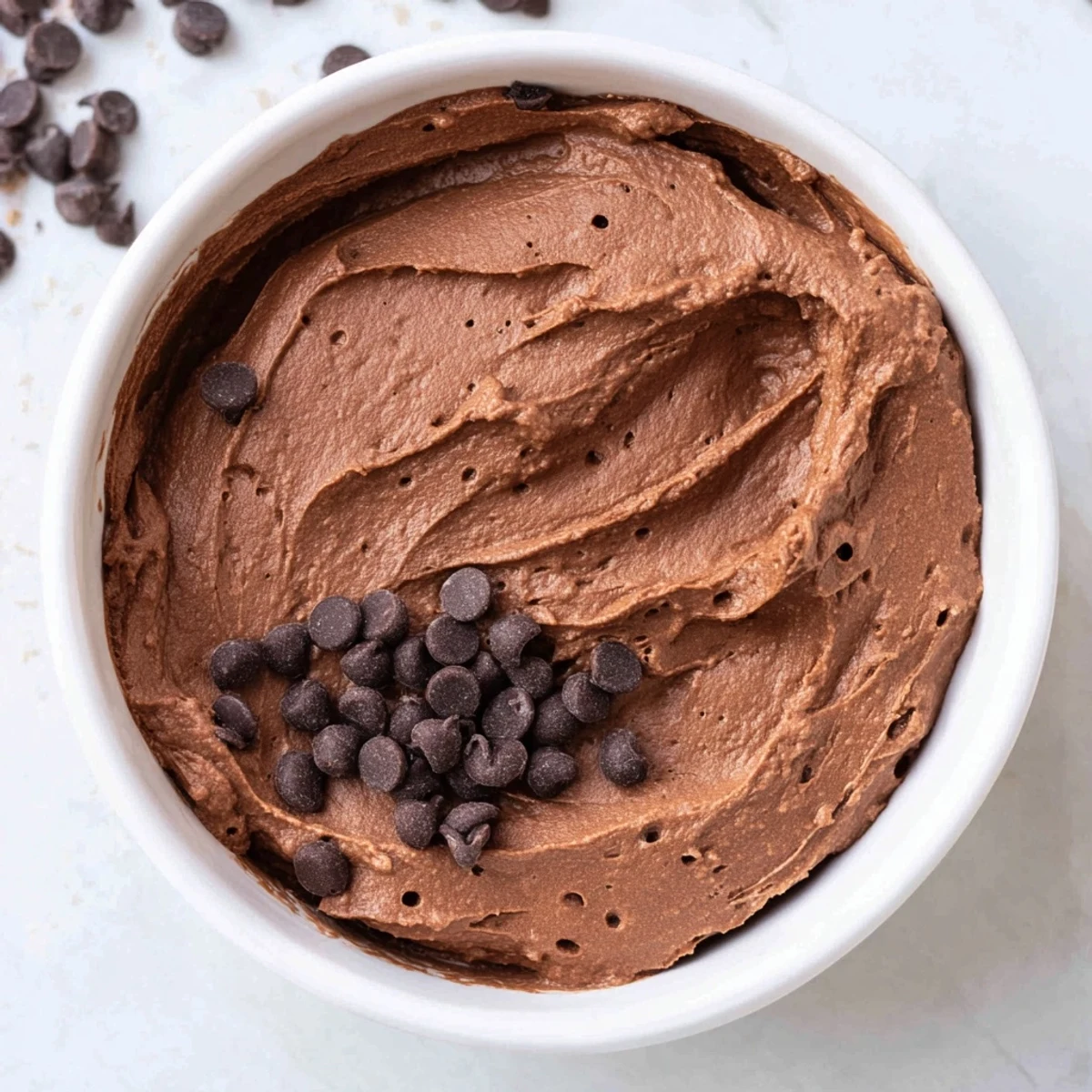 A close-up of sweet, decadent Brownie Batter Dip, a rich gluten-free no-bake treat for dessert.