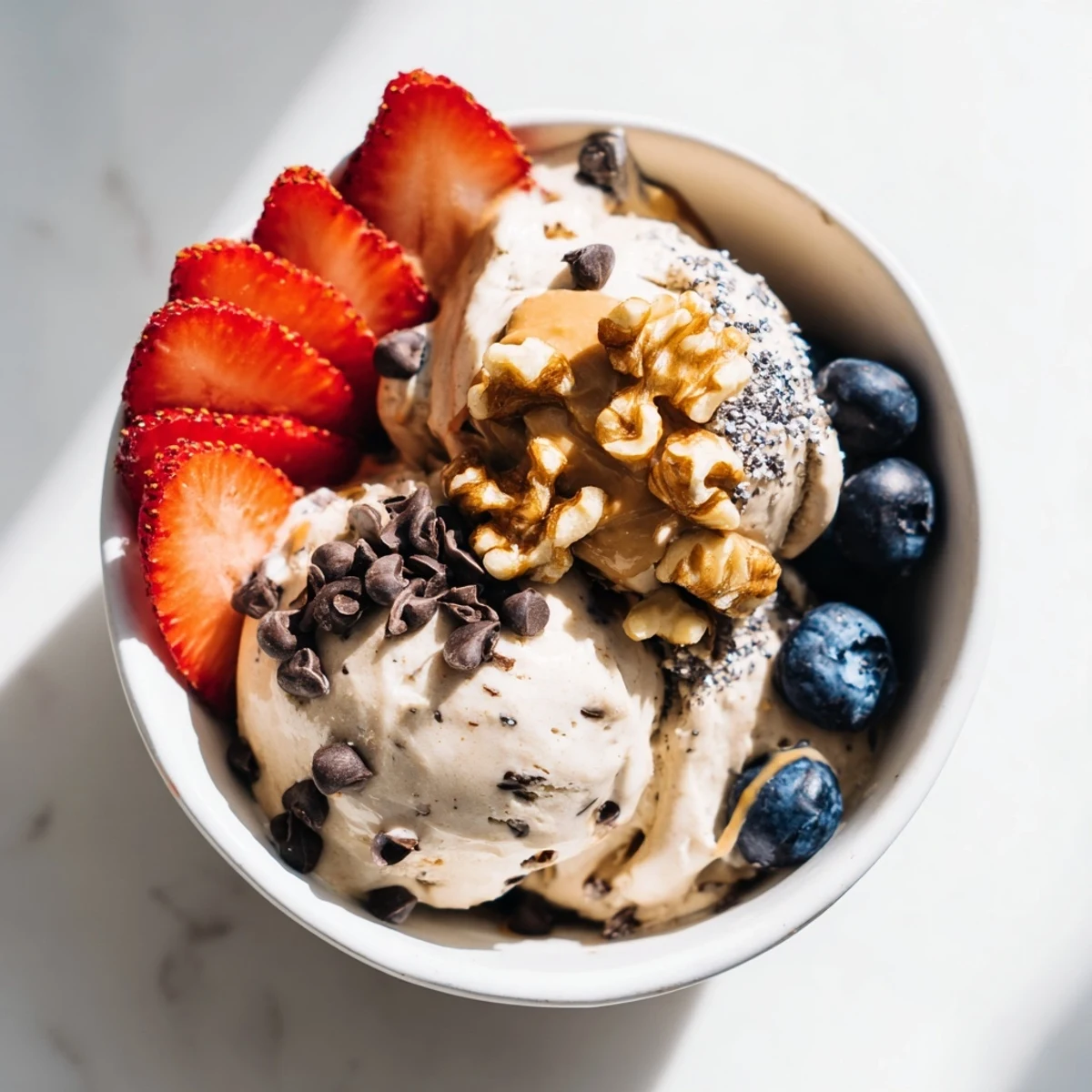 Creamy, homemade Protein Ice Cream Bowl, ready to be topped, a healthy and delicious dessert!