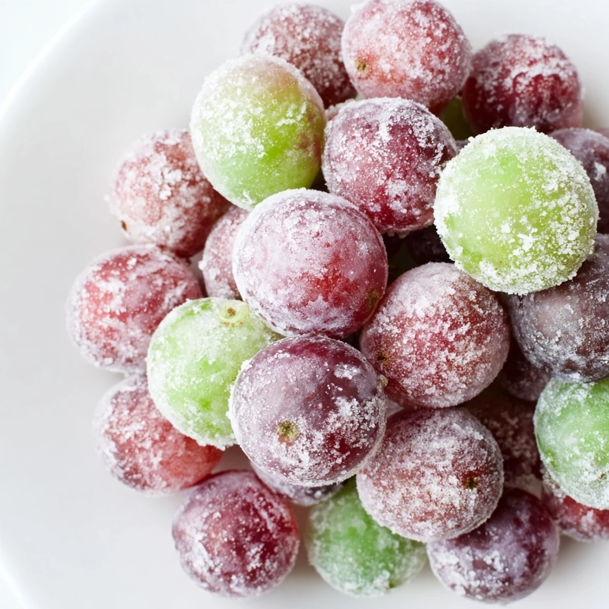 Crisp, icy frozen grapes ready to enjoy, a simple and healthy American snack for hot days.
