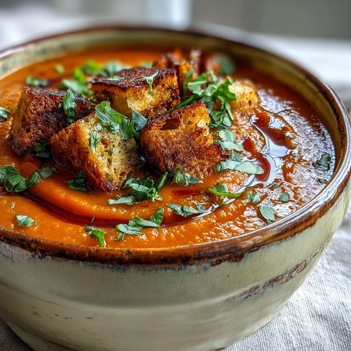 A spoon diving into velvety roasted vegetable soup, showing its smooth, rich texture and roasted veggies.