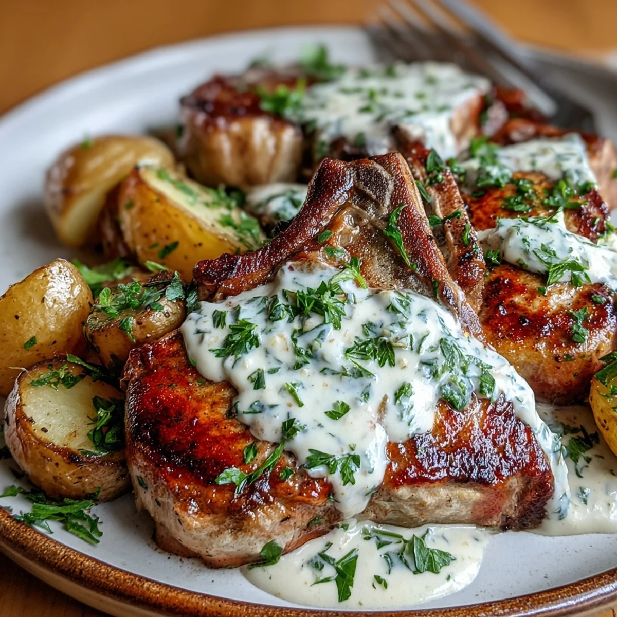 Easy one-pot Crockpot Ranch Pork Chops with tender vegetables and rich, creamy ranch gravy perfect for a family dinner.