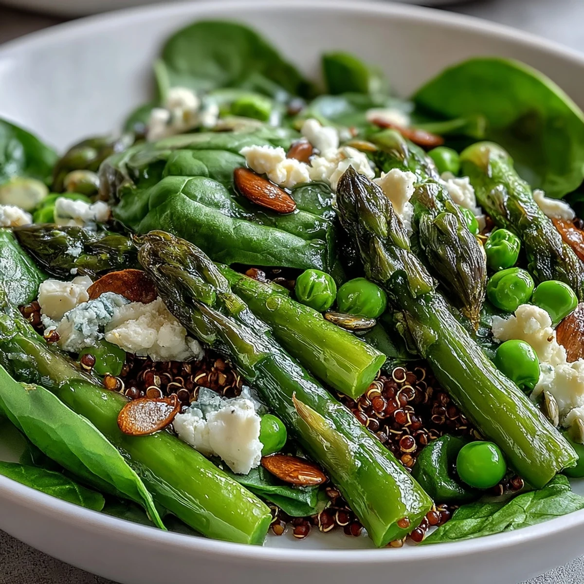 Drizzled with lemon dressing and topped with seeds, this hearty Spring Green Bowl looks fresh and ready to enjoy.