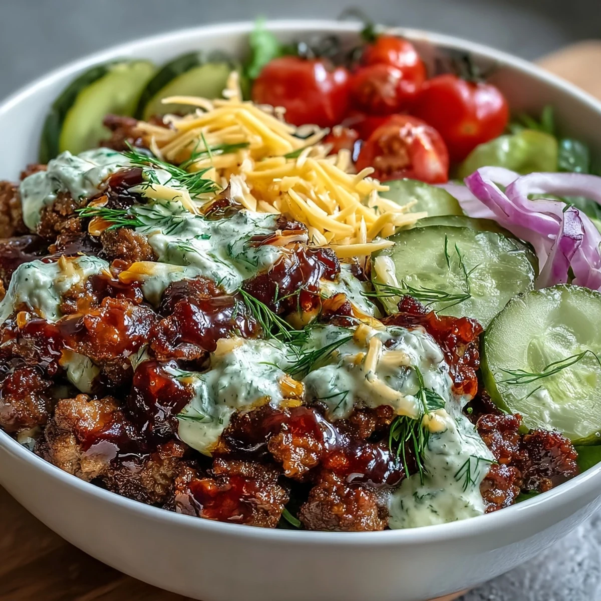 Ready in 30 minutes, these High-Protein Cheeseburger Bowls feature crispy bacon and creamy avocado, perfect for a quick keto-friendly dinner.