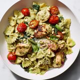 Creamy pesto chicken bowtie pasta with perfectly cooked chicken, a delicious Italian meal.