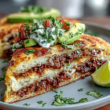 Low-carb cloud bread taco shells hold seasoned ground beef and zesty pico de gallo, offering a light and satisfying Tex-Mex meal.  
