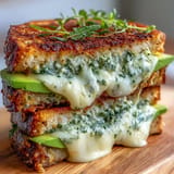 Savory Green Goddess Grilled Cheese, freshly grilled with creamy avocado and herbs.