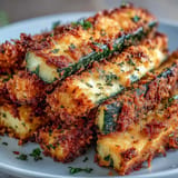 Oven-baked Parmesan zucchini fries appetizer, a crunchy, delicious, and healthy choice.