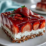 Strawberry Pretzel Jello Salad: creamy, fruity, and crunchy layered delight.