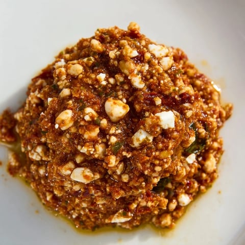 Creamy Sun-Dried Tomato and Feta Pesto drizzled over fresh pasta, vibrant flavors abound.  