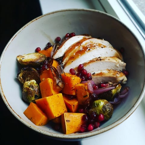 Sheet-Pan Roasted Turkey Breast with glistening cranberry glaze and tender winter veggies.