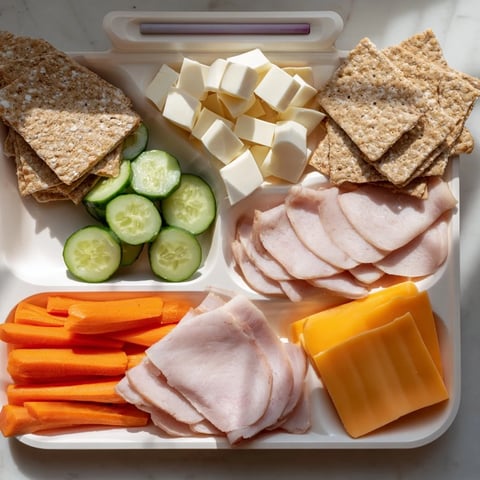 DIY Lunchables trays, featuring colorful and fresh ingredients ready for a kid-friendly lunch.