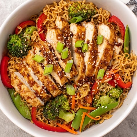 Sheet-Pan Crispy Ramen with Veggies & Chicken: a delicious one-pan meal, colorful and perfectly browned.