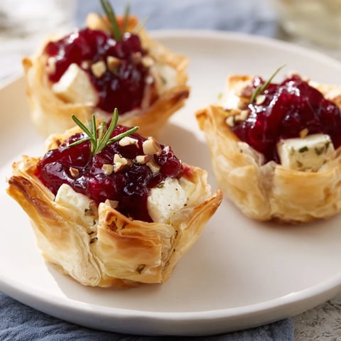 Warm, gooey Quick Cranberry Brie Bites with bubbly cheese and sweet, tart cranberry swirls.